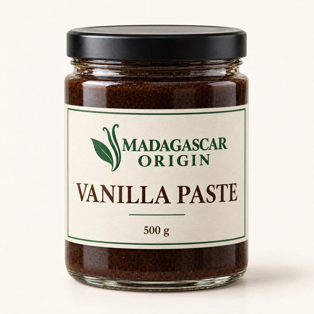 Madagascar Origin Vanilla Paste 500 g jar packaging mockup